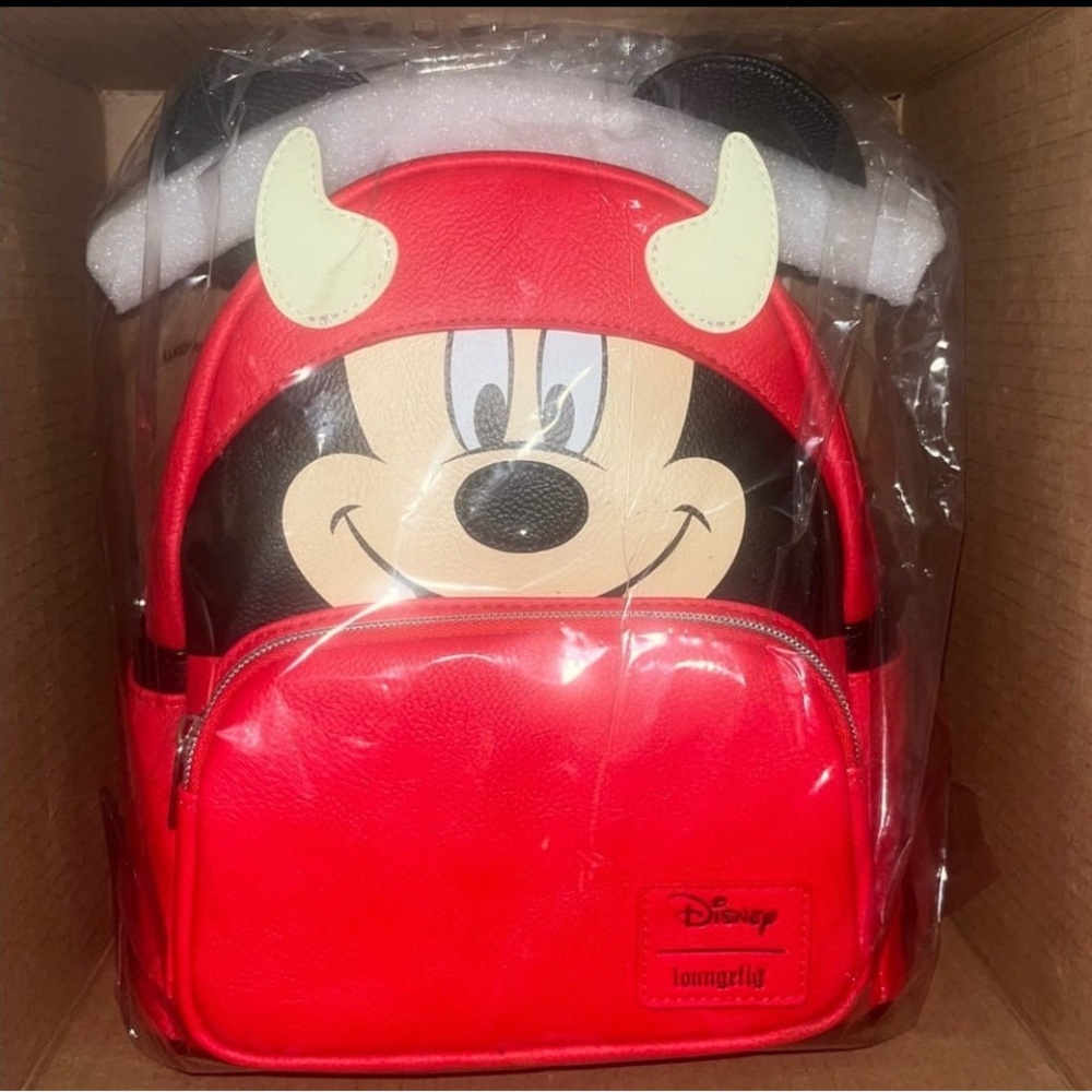 Loungefly Mickey  Mouse Devil Mickey Mini Backpack Disney Red Kids Backpack.⚡️